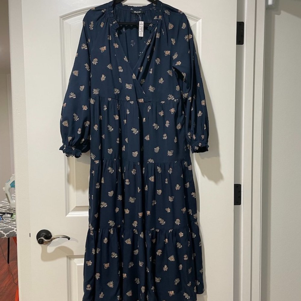 Madewell Navy Floral Midi Dress